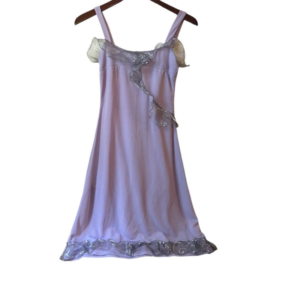 The MOST Beautiful lavender purple Italian dress with silver ruffle trim